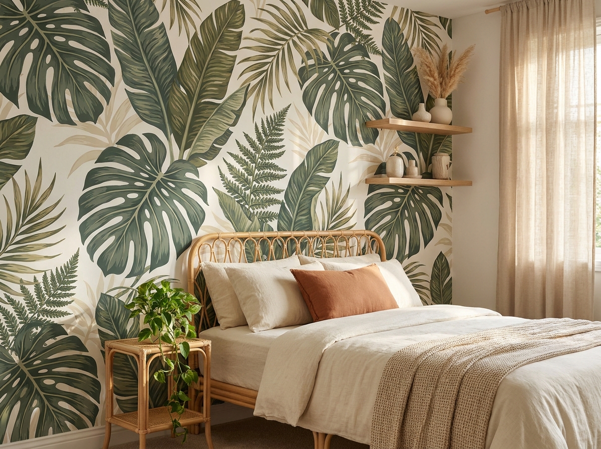 Tytön nuorisohuone botaninen — viherkasvitapetti salvia Homeify AI