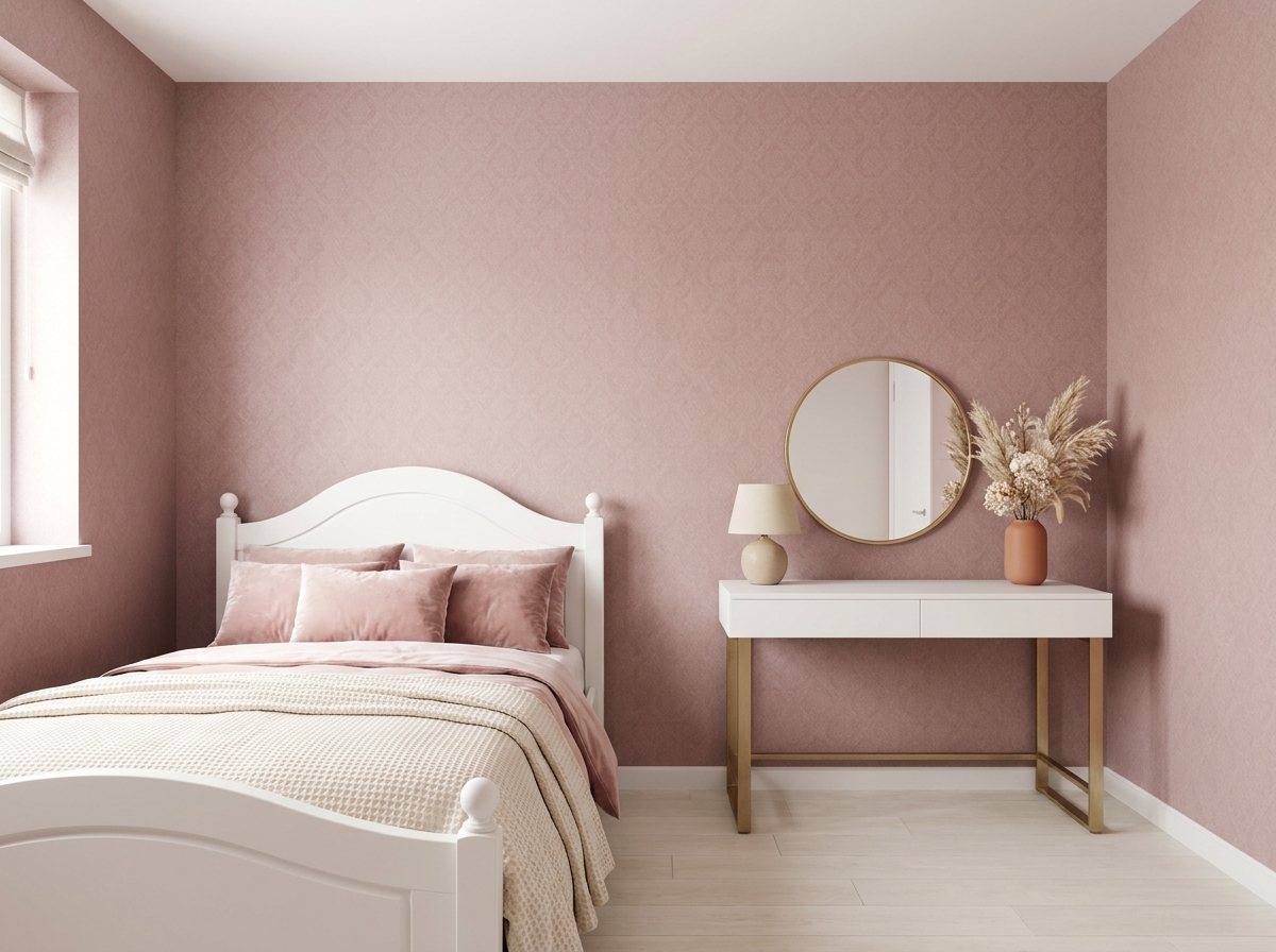 Tytön nuorisohuone pastelli — puuterinvaaleanpunainen tapetti Homeify