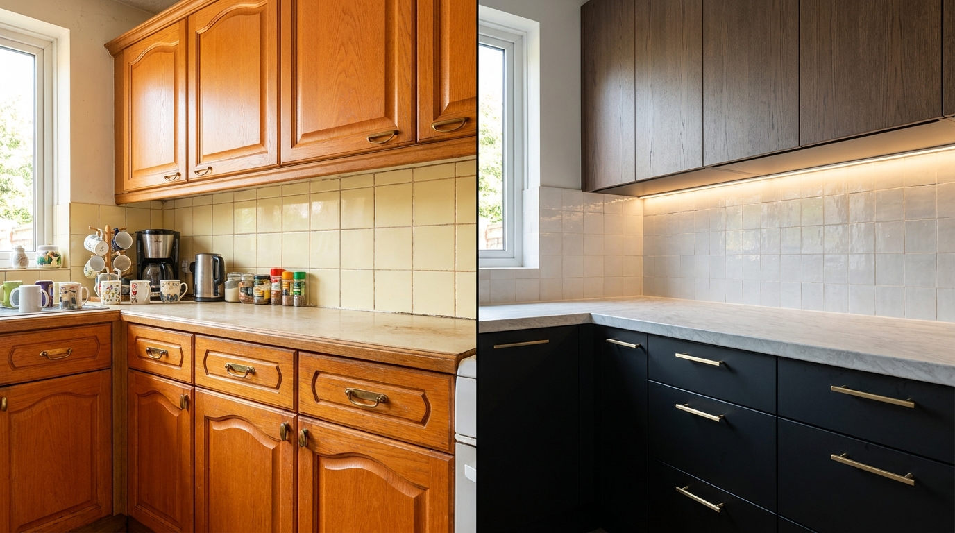 Updating oak cabinets without painting: full $1,500 no-paint combo