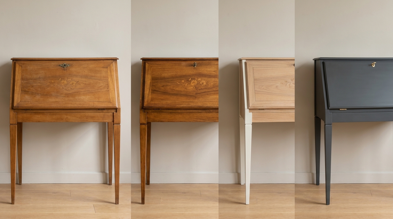 30er-Jahre-Sekretär mit Klappe in vier Zukünften für antike Möbel modernisieren